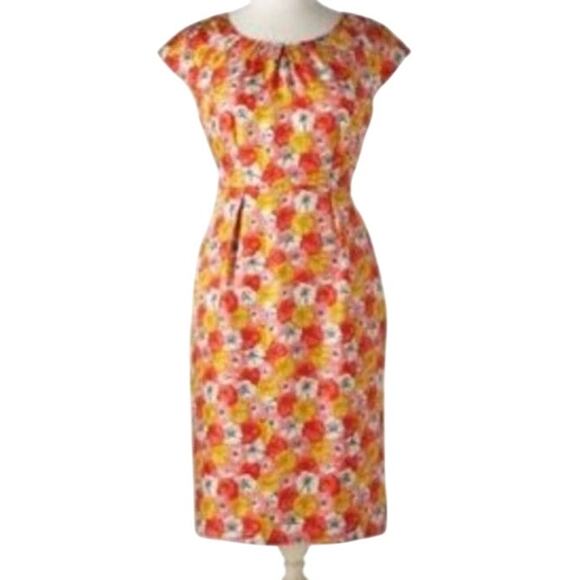 Boden Silk Poppy Floral Midi Sheath Dress Size 12 - Picture 1 of 8